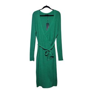 Emprada Ribbed Knit Wrap Dress Long Sleeve Green Plus 3X New - Stretch Comfort